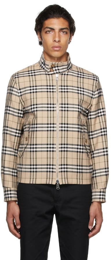 Burberry可逆米色复古检查哈灵顿夹克