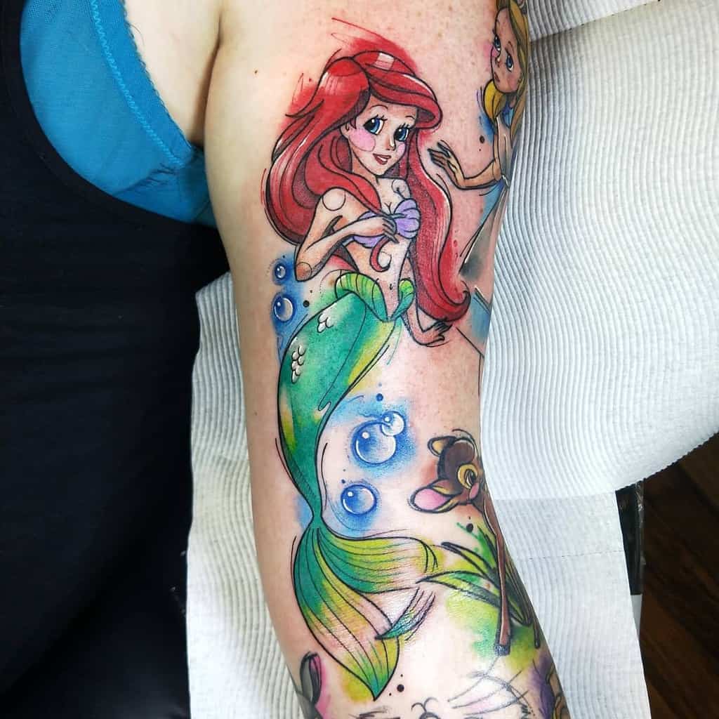 小美人鱼手臂SleeveTattoo蛇墨水