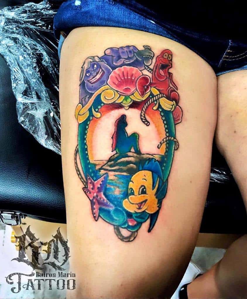 小美人鱼大腿纹身Baironmarintattoo