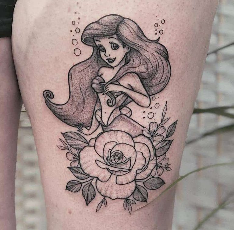 小美人鱼大腿纹身Lucietattoo