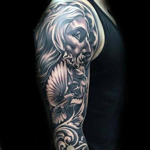 dove-flying-with-portrait-of-jesus-christ-mens-sleeve-tattoo