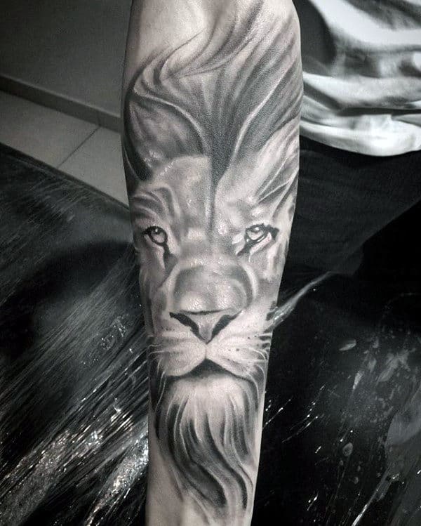 gentleman-with-sleeve-lion-shaded-grey-ink-tattoo