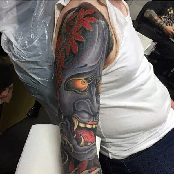日本恶魔面具现代家伙纹身全套设计