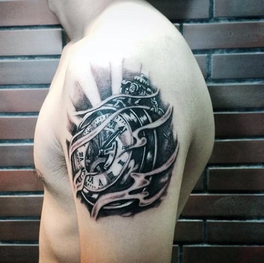 男士玫瑰钟纹身