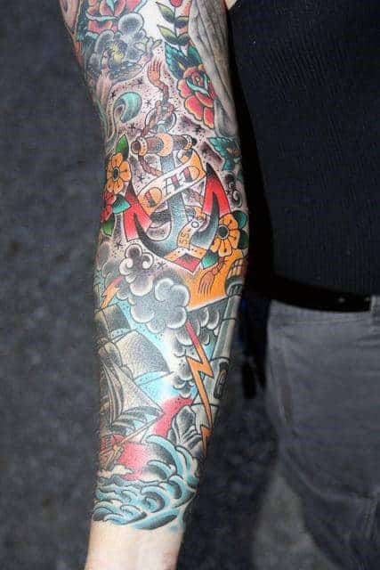 mens-sailing-ship-traditional-sleeve-tattoo-ideas
