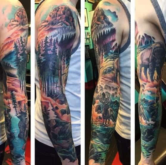 mens-wilderness-full-tree-sleeve-tattoo-design-ideas