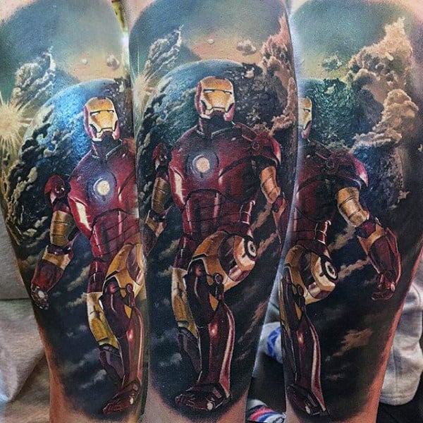 逼真的Ironman现代腿袖纹身