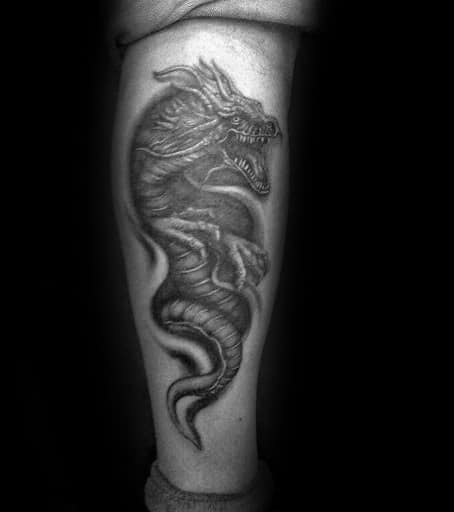 腿部的侧面3D Dragon Tattoo