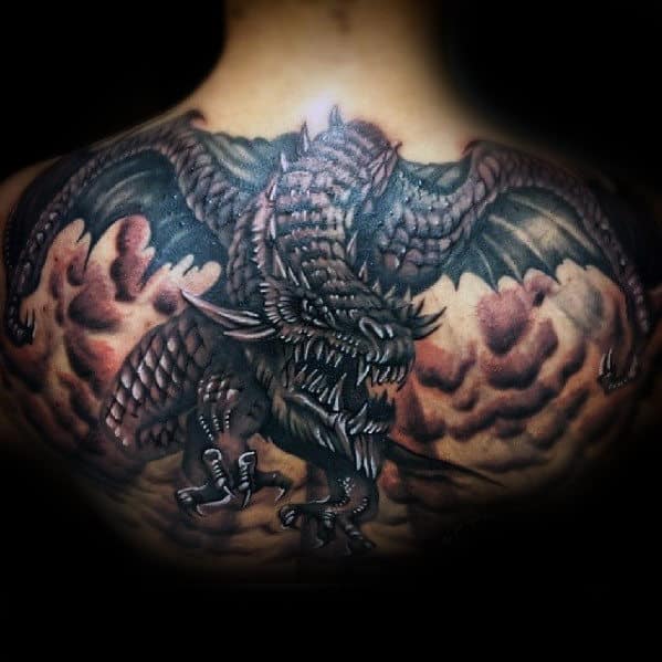 上背部飞行3D Dragon Mens纹身